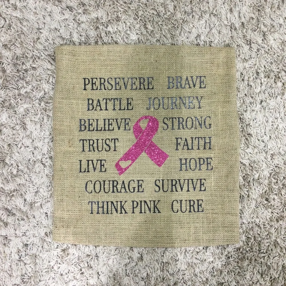 Burlap pillow cover 16x16 Breast cancer‎ vinyl lettering
